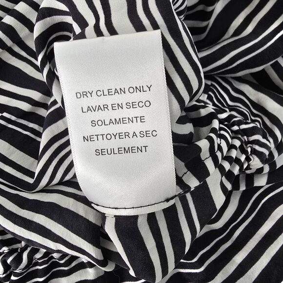 Bebe Women’s M Black White Stripe 100% Silk Halter Tunic Blouse Keyhole Back - Picture 7 of 9